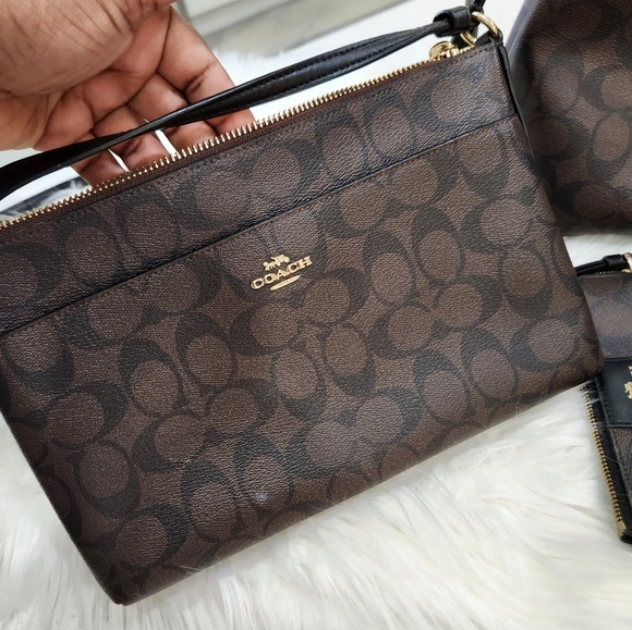 ✨️🤎 Coach signature coated canvas brown/blk 3 piece bundle 2 bag and wristlet - Picture 6 of 12
